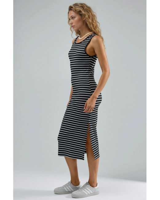 Hiccup Blue Striped Crew Neck Bodycon Midi Dress
