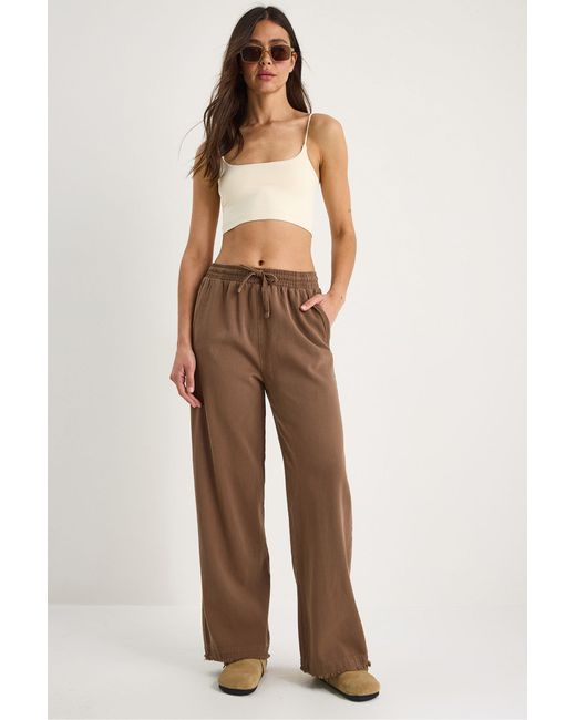 Bianco Lucci Brown Elastic Waist Straight Leg Pants