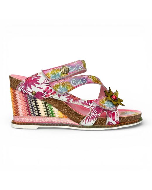 LAURA VITA Pink Balade 32 Rose Floral Leather Wedge Espadrille Sandals