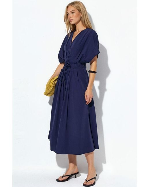 Busem Blue Casual V-Neck Midi Shirt Dress