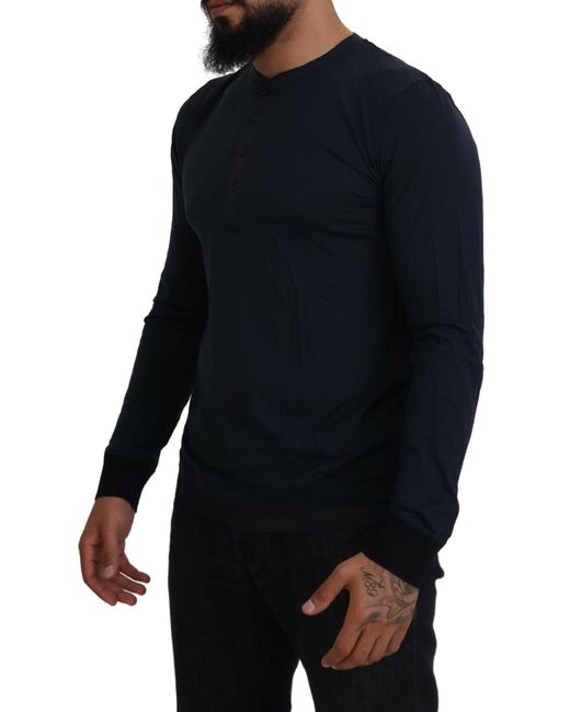 Dolce & Gabbana Blue Henley Neck Long Sleeve Knit Shirt for men