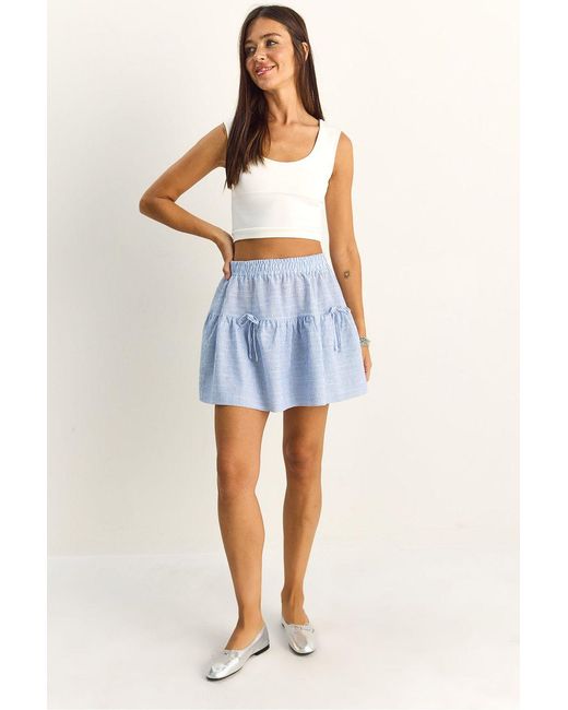Bianco Lucci Blue High-Waist Striped Seersucker Mini Skirt