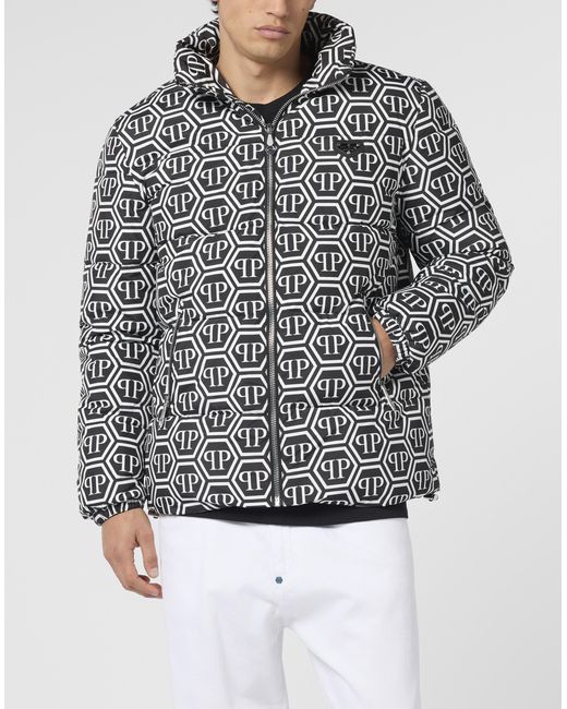 Philipp Plein Nylon Puffer Jacket Monogram in het Gray voor heren