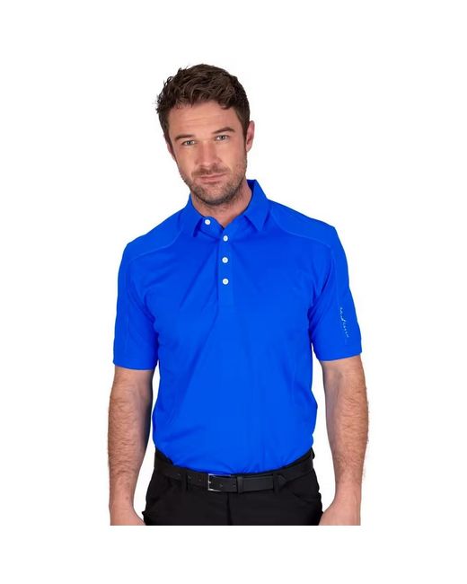 Island Green Blue Topstitched Golf Polo Shirt (Royal) for men