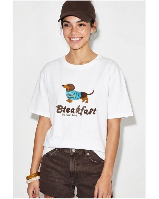Bianco Lucci White Oversized Printed Cotton Jersey T-Shirt