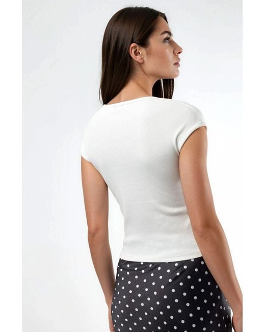 Busem V-Hals Geribbelde Blouse in het White