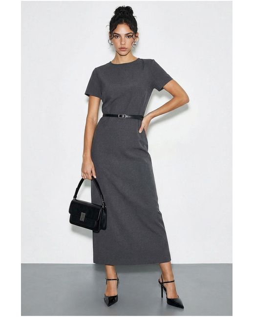 Bianco Lucci Multicolor Belted Midi Dress With Crew Neck