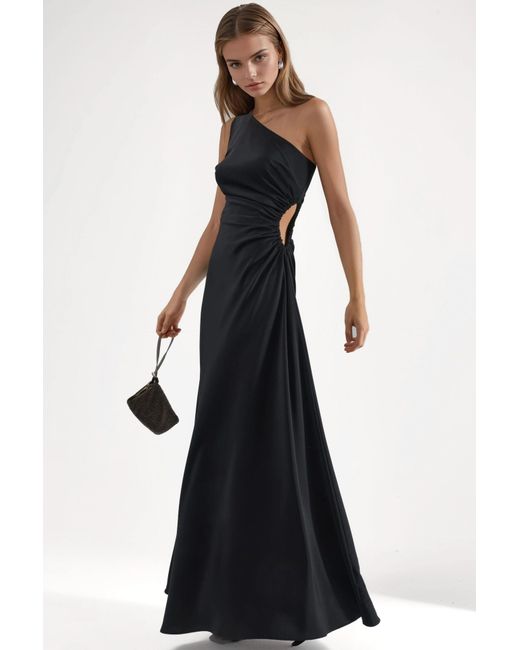 Hiccup Black Asymmetrical Collar Cut Out Detailed Maxi Dress