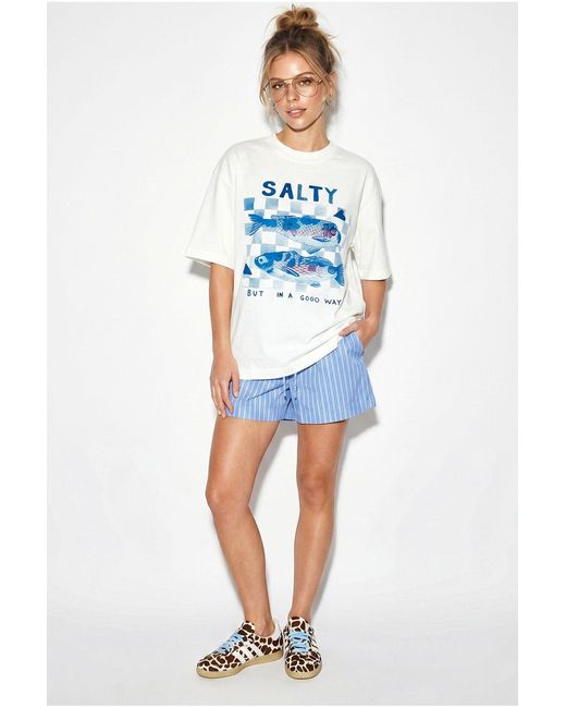 Bianco Lucci White Oversized Printed Crew Neck T-Shirt