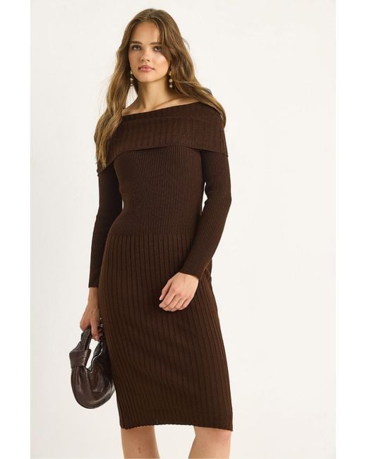 Bianco Lucci Brown Ribbed Midi Dress