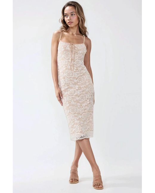 Hiccup White Square Collar Lace Midi Bodycon Dress