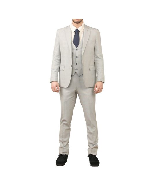 TruClothing Gray 3 Piece Prince Of Wales Suit Workwear for men