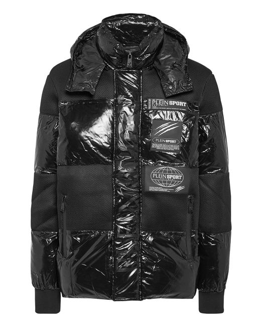 Philipp Plein Fitness ,Zwart ,Nylon Nylon Gewatteerde Jas Global Express Edition in het Black voor heren