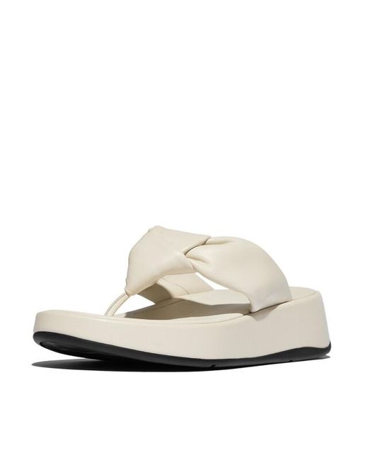 Fitflop F-Mode Knot Soft-Leather Flatform Toe-Post Sandals in het White