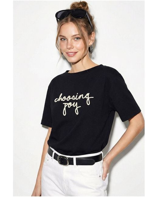 Bianco Lucci Black Cotton Boat Neck Printed T-Shirt