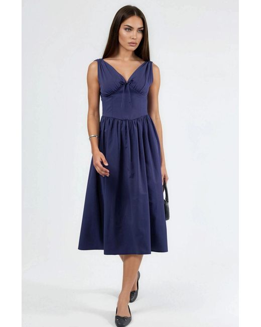 Busem Blue V-Neck Midi Dress With Bow Detail