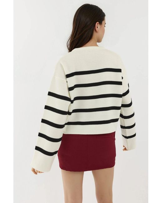 Hiccup Red Striped Relaxed Fit Cropped Sweater