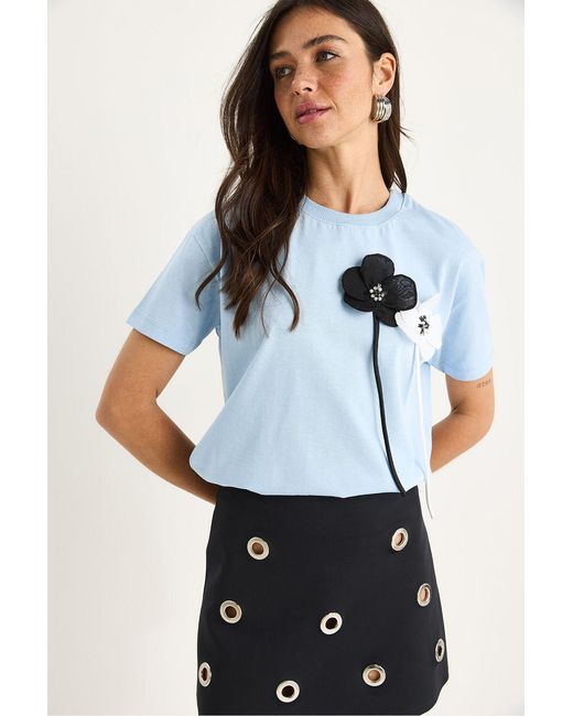 Bianco Lucci Blue Flowering Print Short Sleeve T-Shirt