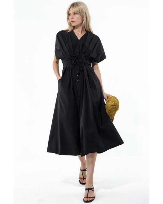Busem Black Casual V-Neck Midi Shirt Dress