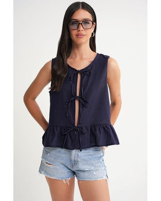 MixRay Geribbelde Strik Voor Blouse in het Blue