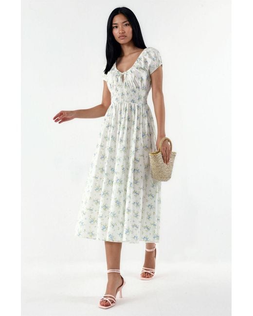 Busem White Floral Cotton Poplin Midi Dress