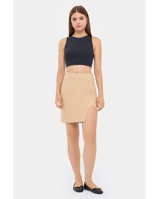 Hiccup Natural Seamless Hem High-Waist Skirt With Slit