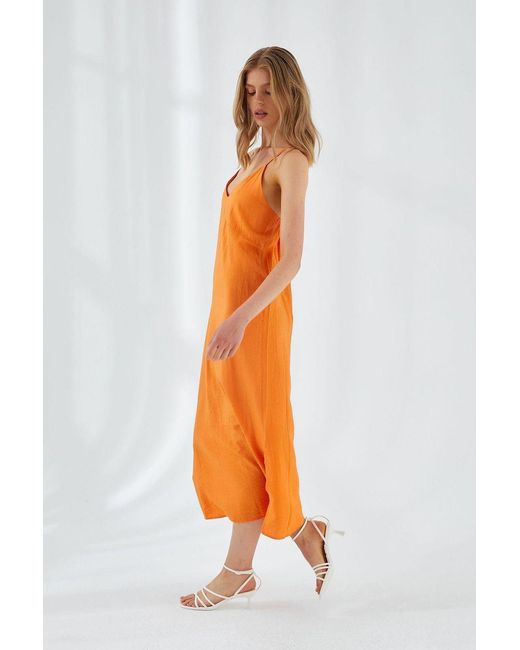 MixRay V-Hals Split Midi-Jurk in het Orange