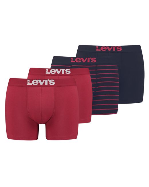 Levi's Levi's Solid Basic Boxer & Vintage Stripe 4P Boxershorts in het Red voor heren
