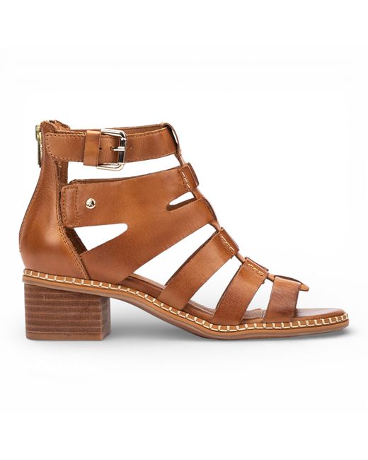 Pikolinos Brown Leather Block-Heel Gladiator Sandals