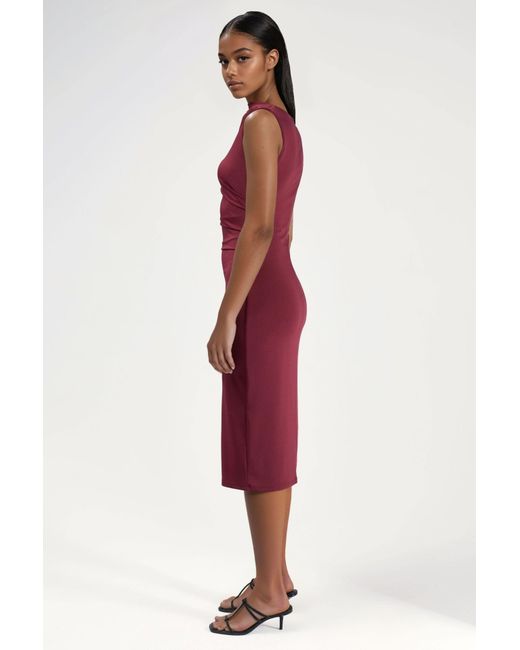 Hiccup Red Ruched Bodycon Midi Dress