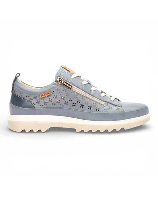 Pikolinos Blue Denim Leather Lace Up Zip Trainer Sneaker Shoes