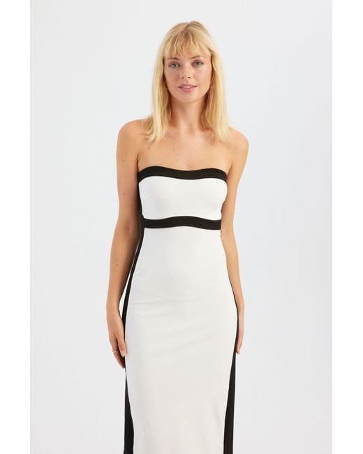 Hiccup White Block Colored Strapless Midi Dress