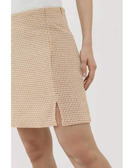 Hiccup Natural High-Waist Mini Tweed Skirt With Slit