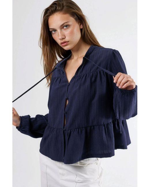 Hiccup Blue Long Sleeve Tippet Collar Blouse