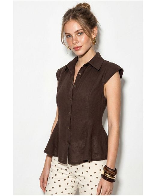 Bianco Lucci Black Fitted Sleeveless Cotton Shirt