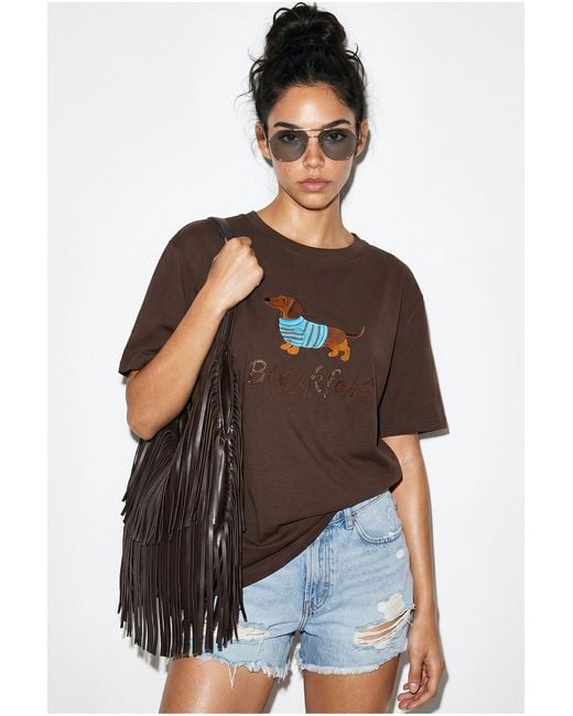 Bianco Lucci Brown Oversized Printed Cotton Jersey T-Shirt