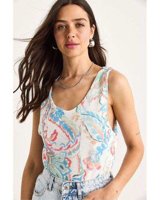 Bianco Lucci Multicolor Floral U Collar Sleeveless Top