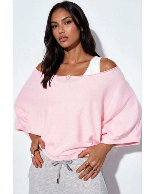 Busem Geribbelde Rondhals Trui in het Pink