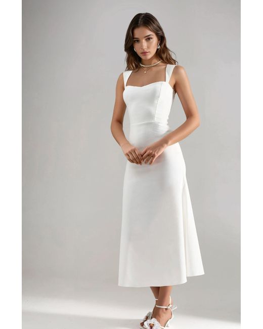 Hiccup White A-Line Midi Dress With Heart Collar