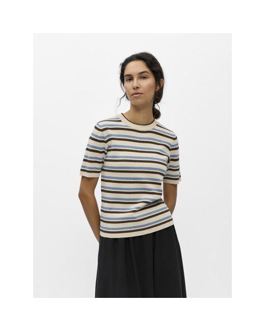 Object Objester S/S New Knit Pullover Noos 23043510 Sandshell Stripes in het Blue