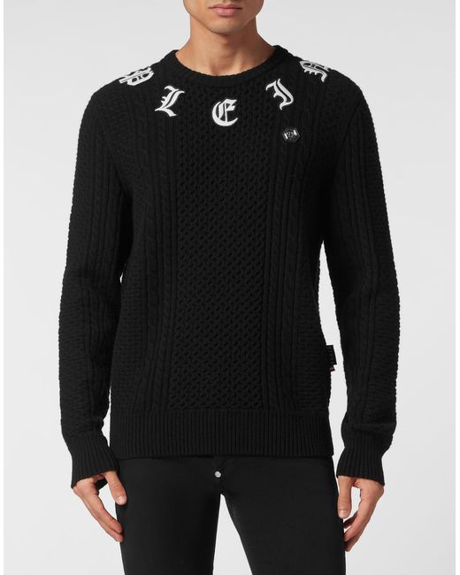 Philipp Plein Pullover Ronde Hals Monogram in het Black voor heren