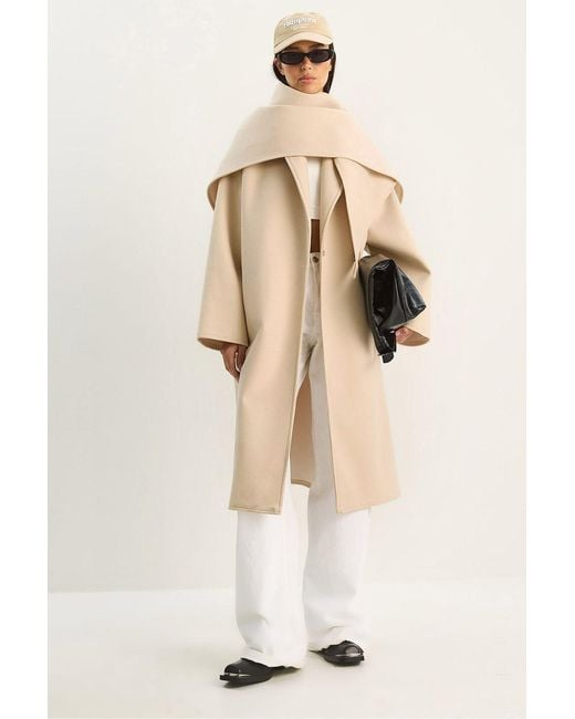 Bianco Lucci Natural Oversized Shawl Collar Buttoned Coat