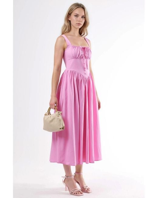 Busem Pink Midi Dress With Square Collar And Button Detail