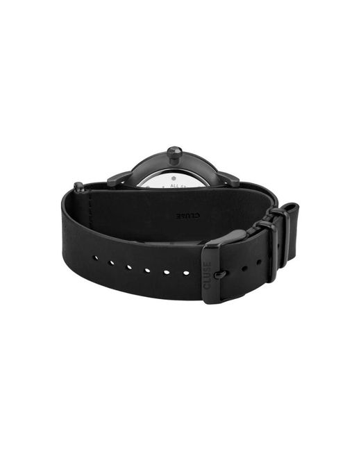 Cluse Black Schwarze Lederarmbanduhr