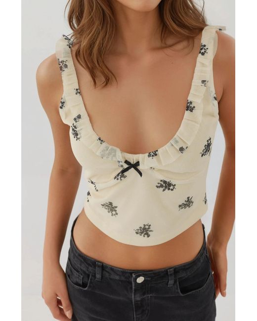 Hiccup Multicolor U Collar Printed Crop Tank Top