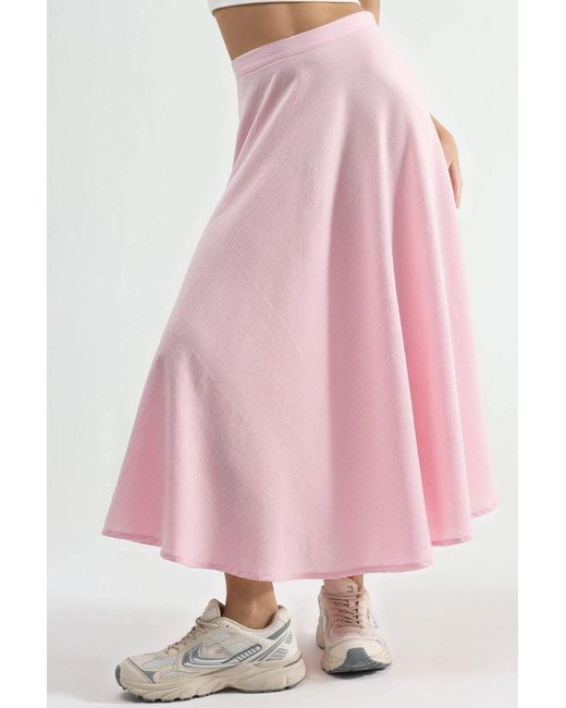 Busem Pink High Waist Textured A-Line Maxi Skirt