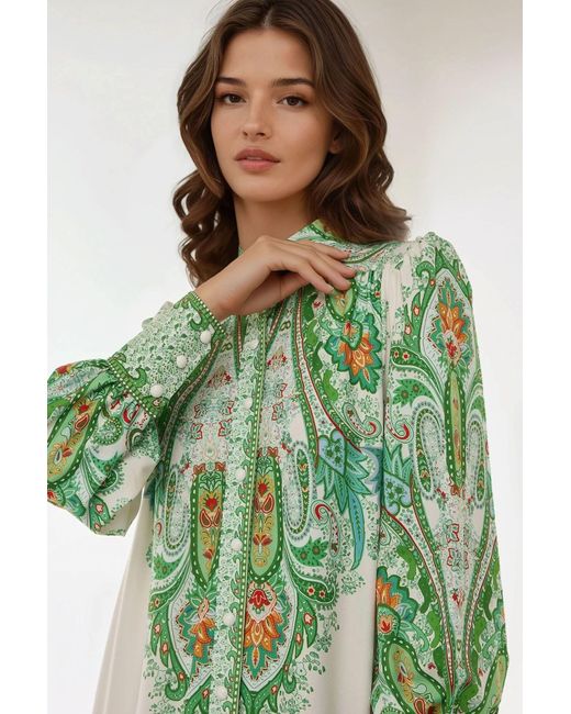 Hiccup Green Printed Long Sleeve Maxi Dress