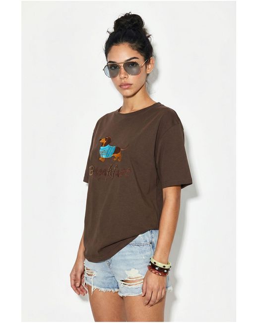Bianco Lucci Brown Oversized Printed Cotton Jersey T-Shirt