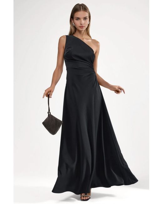 Hiccup Black Asymmetrical Collar Cut Out Detailed Maxi Dress