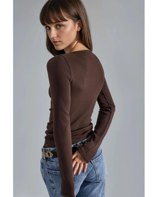 Busem Kanten Extra V-Hals Blouse in het Brown
